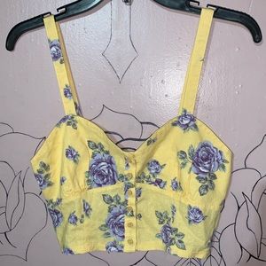 Yellow Floral Button Down Crop Top, Forever 21